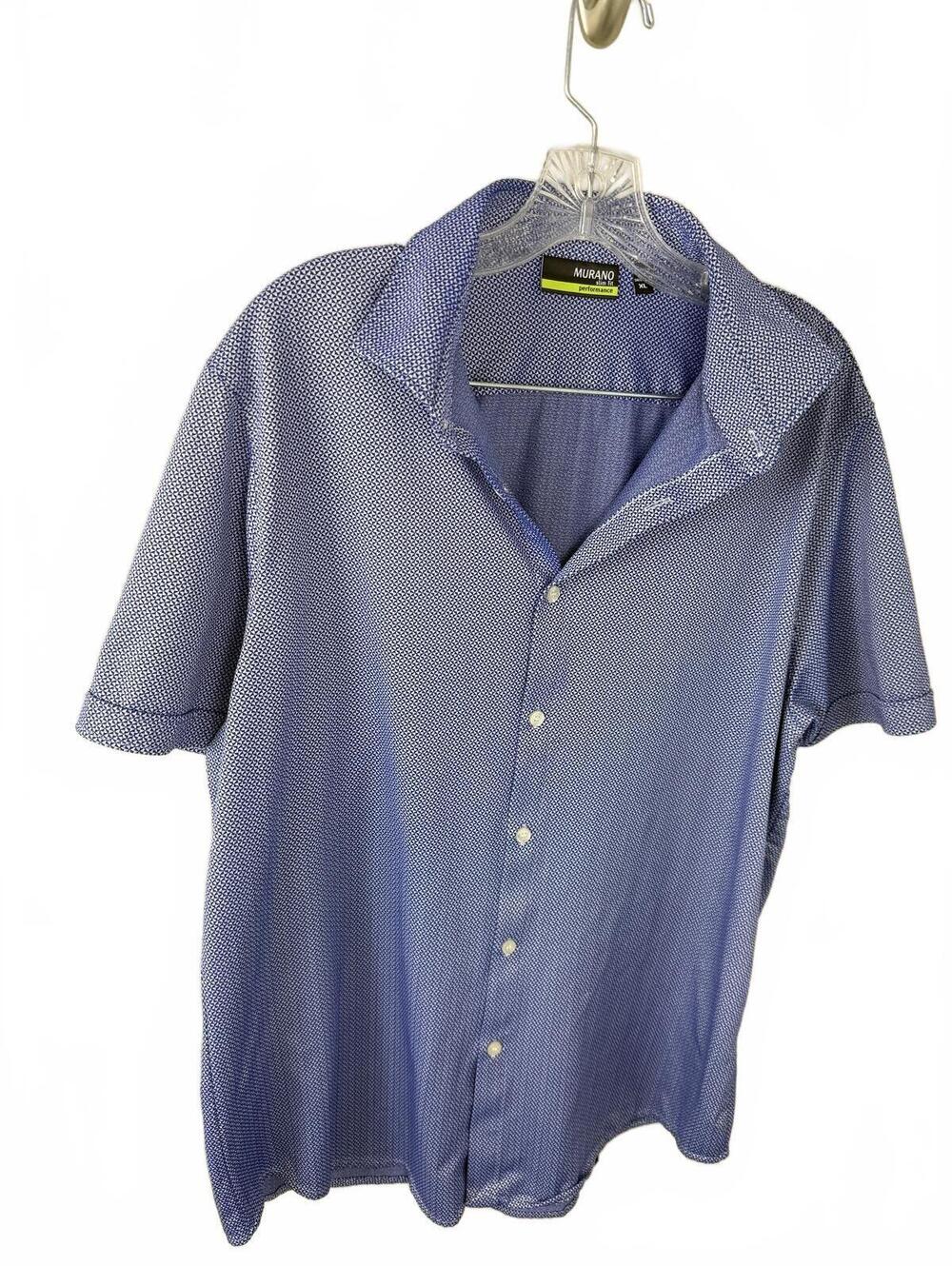 Murano Performance Men’s Blue Geometric Short Sleeve Button Up Shirt XL